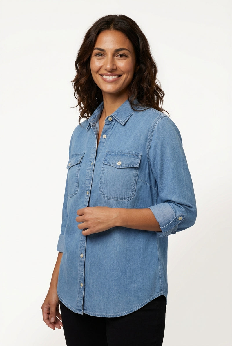 Long Sleeve Casual Shirt-shirts > long sleeve shirts > casual shirts-Laventaire-Denim Blue-S-Laventaire