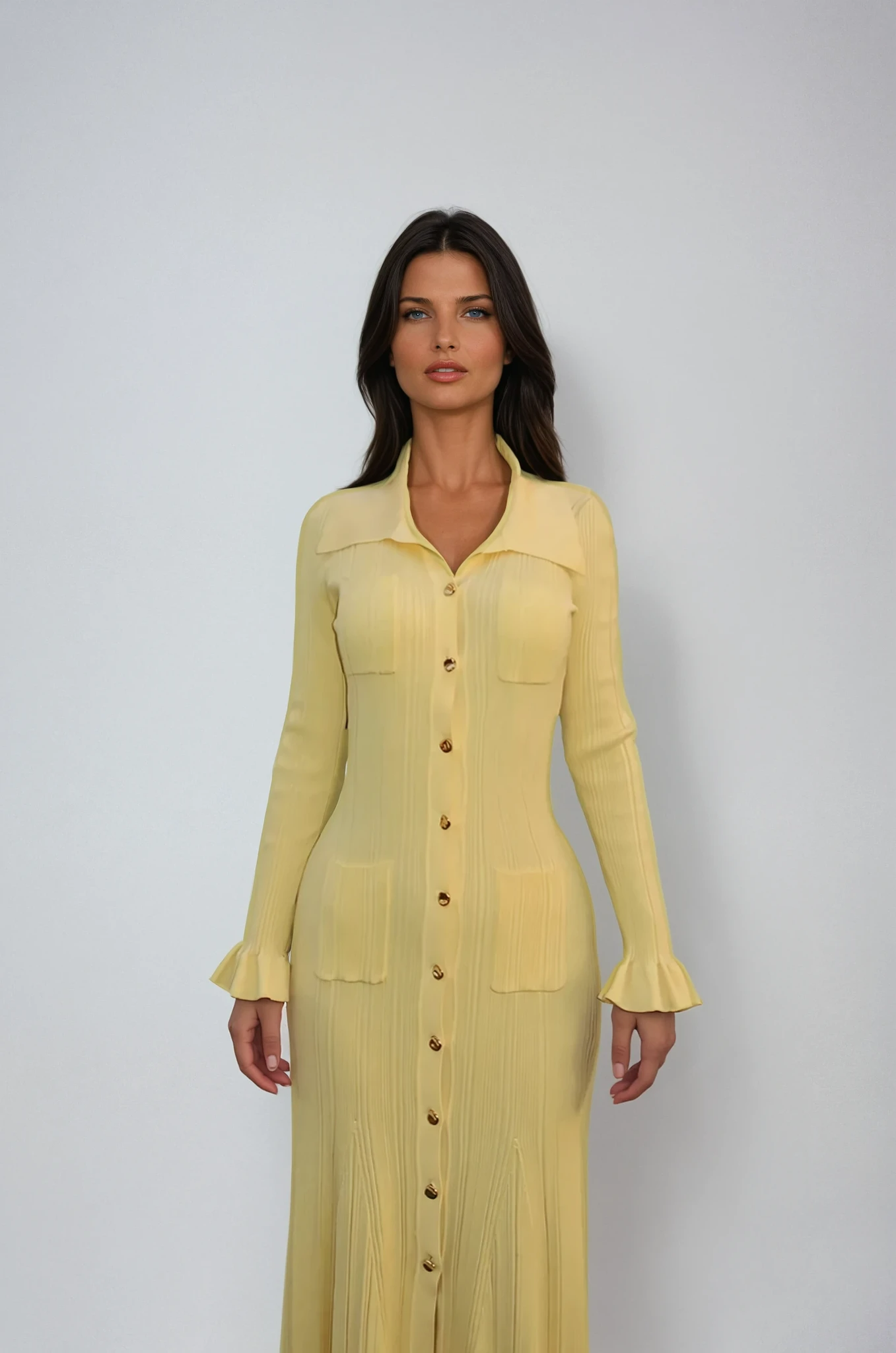Long Sleeve Collar Midi Dress-dresses > midi dress-Laventaire-Laventaire