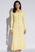 Long Sleeve Collar Midi Dress-dresses > midi dress-Laventaire-Laventaire