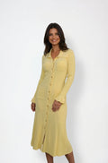 Long Sleeve Collar Midi Dress-dresses > midi dress-Laventaire-Pastel Yellow-XS-Laventaire