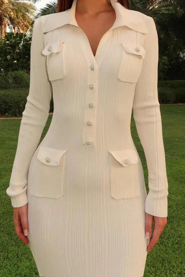 Long Sleeve Cream Maxi Dress-dresses > maxi dress-Laventaire-Laventaire