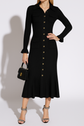 Long Sleeve Flared Maxi Dress-dresses > maxi dress-Laventaire-Black-S-Laventaire