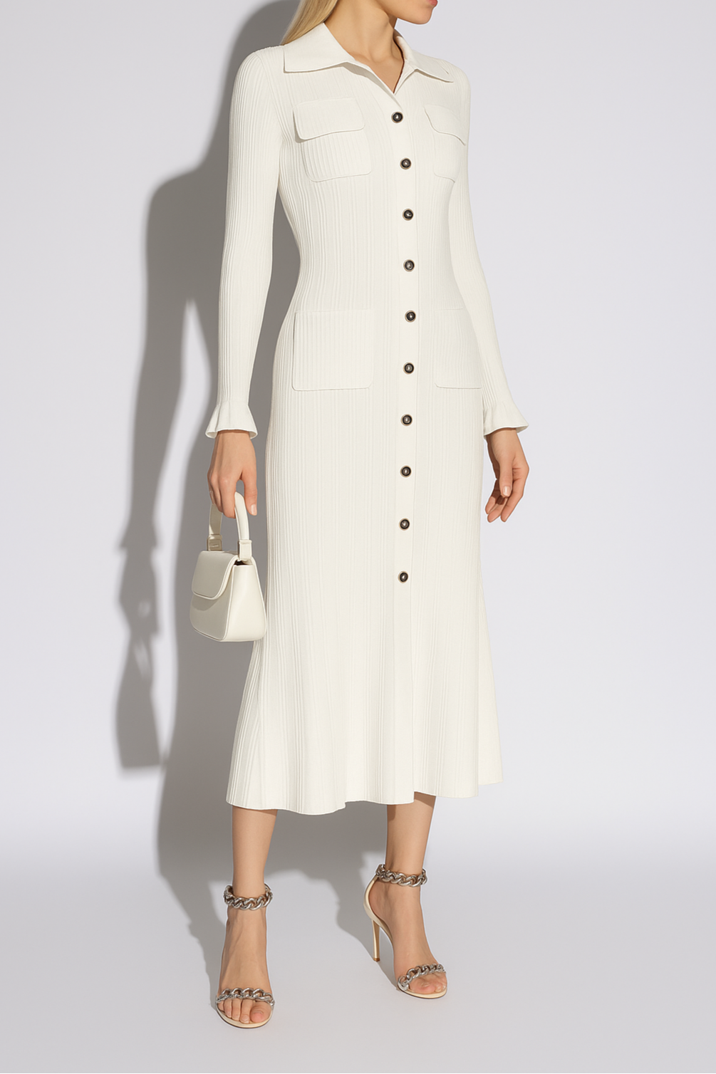Long Sleeve Flared Maxi Dress-dresses > maxi dress-Laventaire-Off White-S-Laventaire