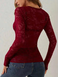 Long Sleeve Lace Top-tops > long sleeve tops > lace tops-Laventaire-Laventaire