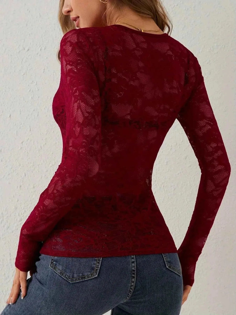 Long Sleeve Lace Top-tops > long sleeve tops > lace tops-Laventaire-Laventaire