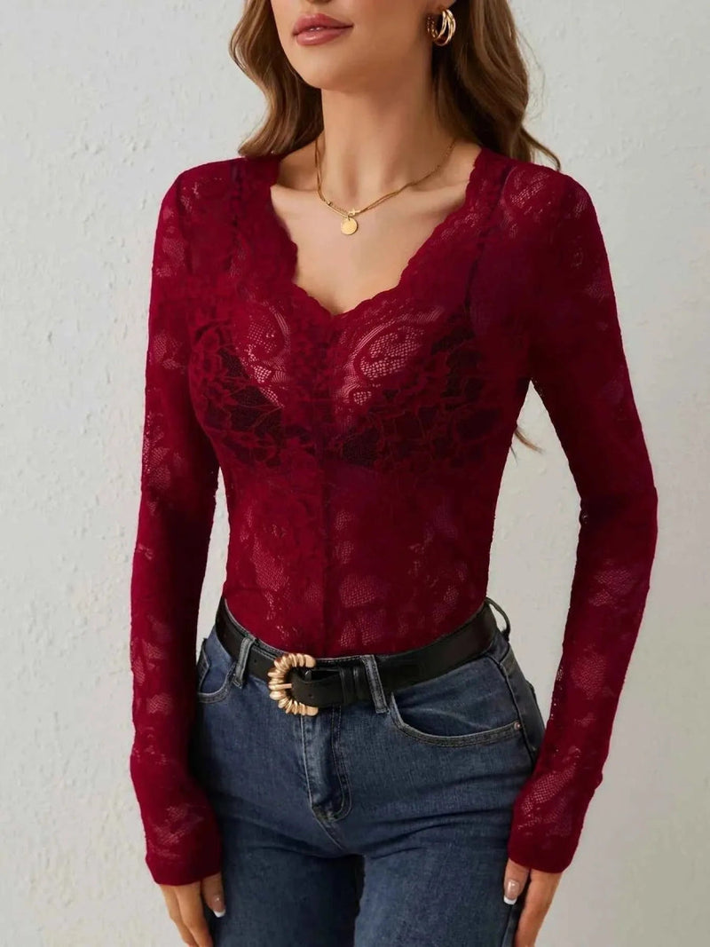 Long Sleeve Lace Top-tops > long sleeve tops > lace tops-Laventaire-Laventaire