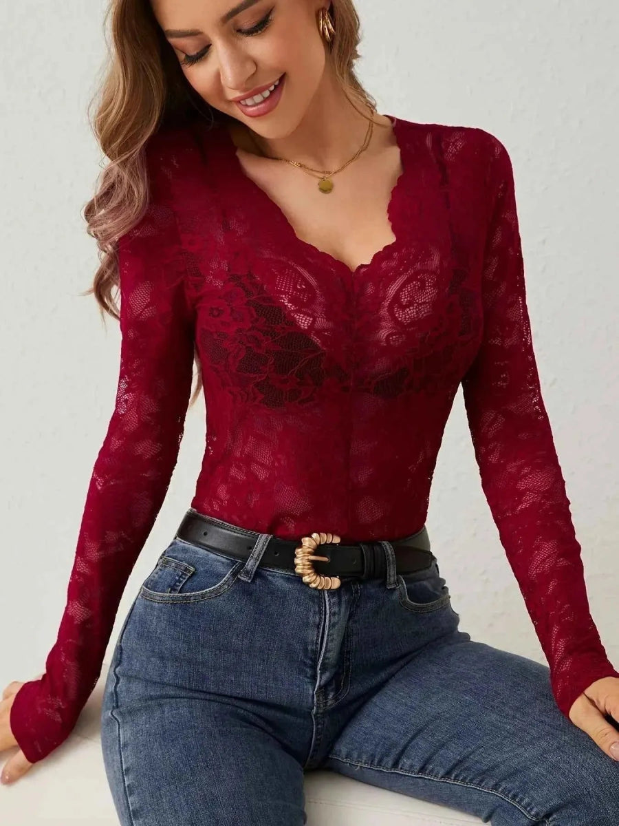 Long Sleeve Lace Top-tops > long sleeve tops > lace tops-Laventaire-Laventaire