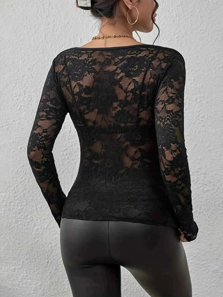 Long Sleeve Lace Top-tops > long sleeve tops > lace tops-Laventaire-Laventaire