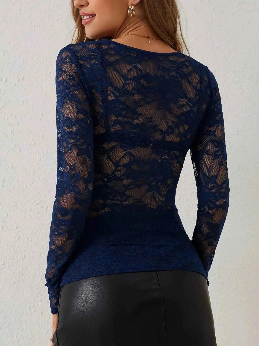 Long Sleeve Lace Top-tops > long sleeve tops > lace tops-Laventaire-Laventaire