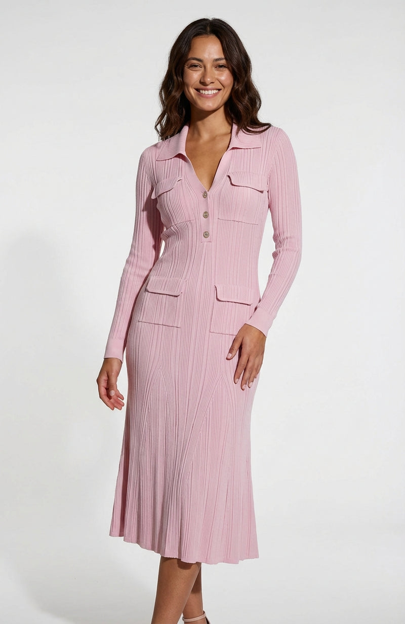 Long Sleeve Midi Dress-dresses > midi dress-Laventaire-Blush Pink-XS-Laventaire