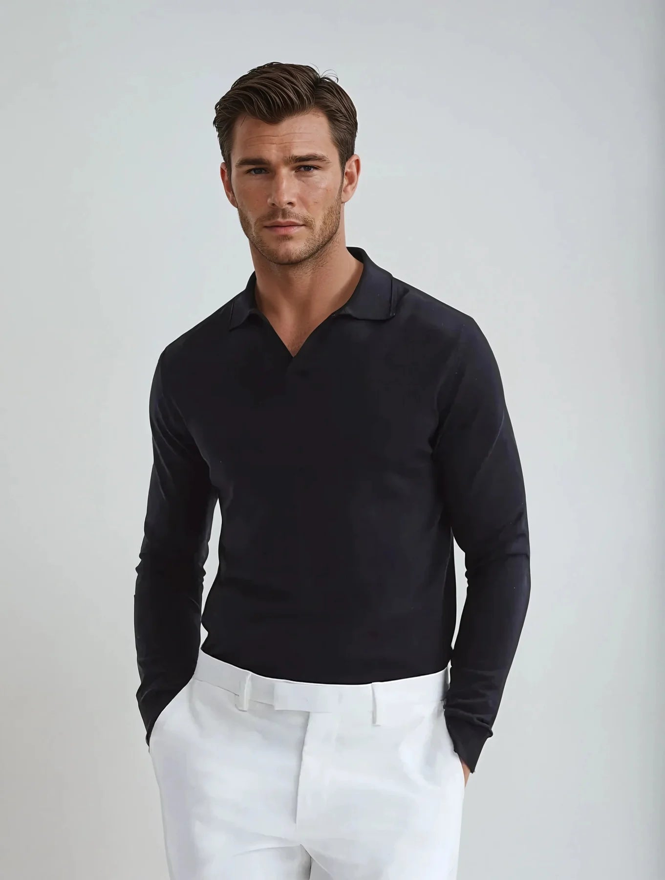 Long Sleeve Polo Shirt-shirts > polo shirts > long sleeve polo shirts-Laventaire-Laventaire