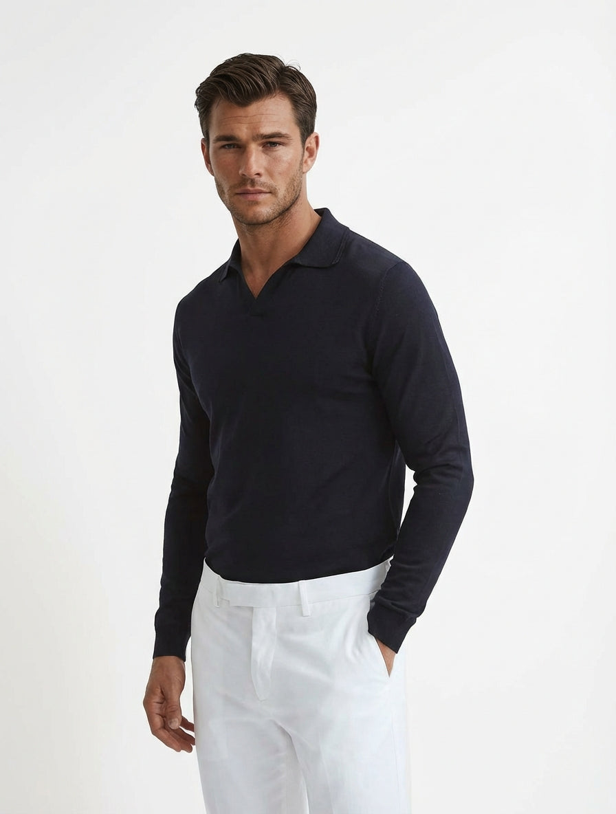 Long Sleeve Polo Shirt-shirts > polo shirts > long sleeve polo shirts-Laventaire-Laventaire