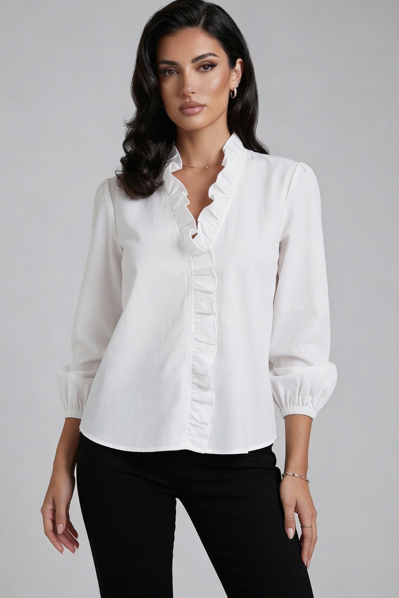 Long Sleeve Ruffled Blouse-tops > blouses-Laventaire-Laventaire