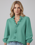 Long Sleeve Ruffled Blouse-tops > blouses-Laventaire-Mint Green-S-Laventaire