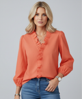 Long Sleeve Ruffled Blouse-tops > blouses-Laventaire-Orange-S-Laventaire