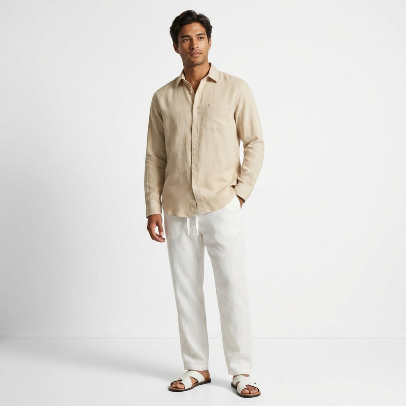 Long Sleeve Shirt Pants Set-sets > shirt pants set-Laventaire-Beige-S-Laventaire
