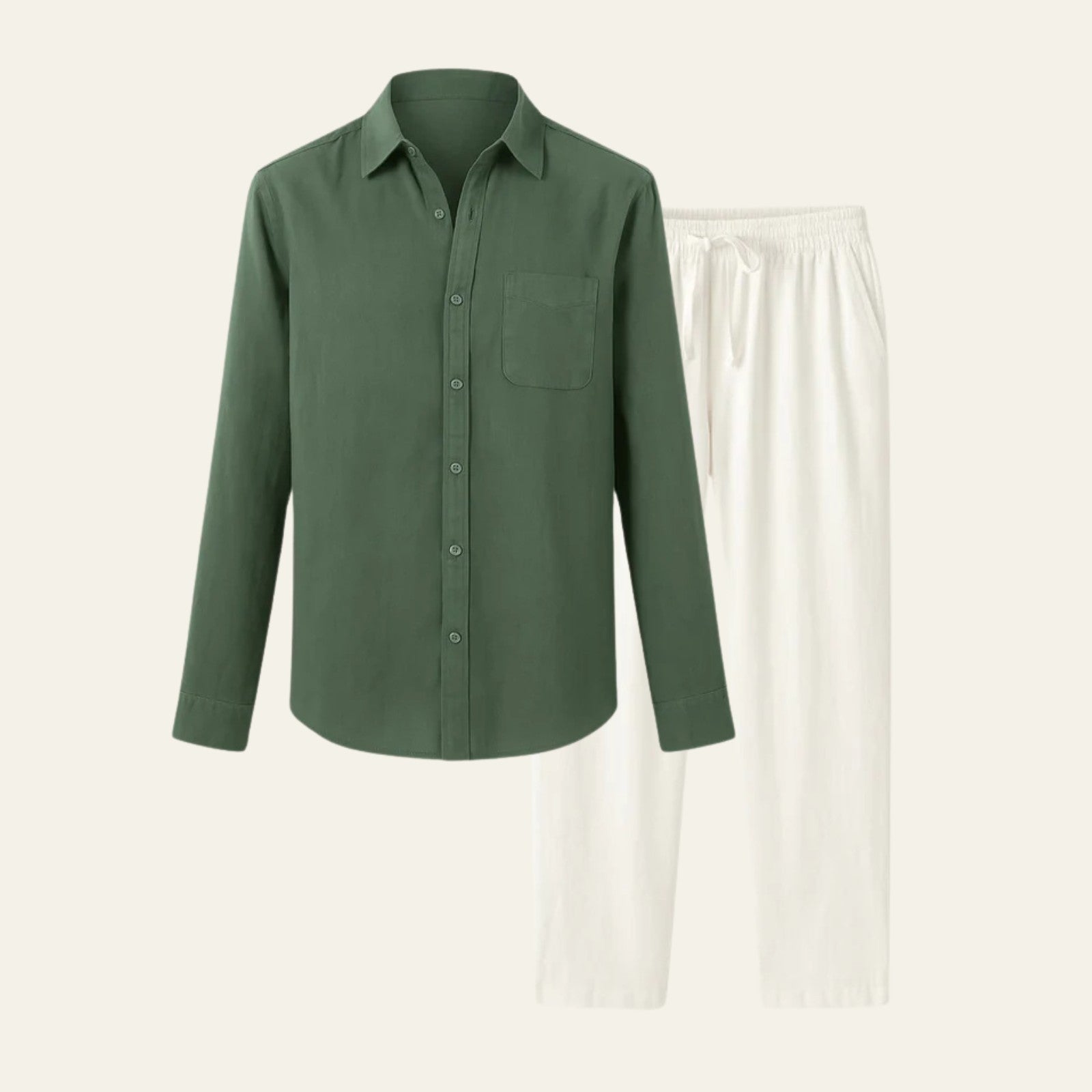 Long Sleeve Shirt Pants Set-sets > shirt pants set-Laventaire-Dark Green-S-Laventaire