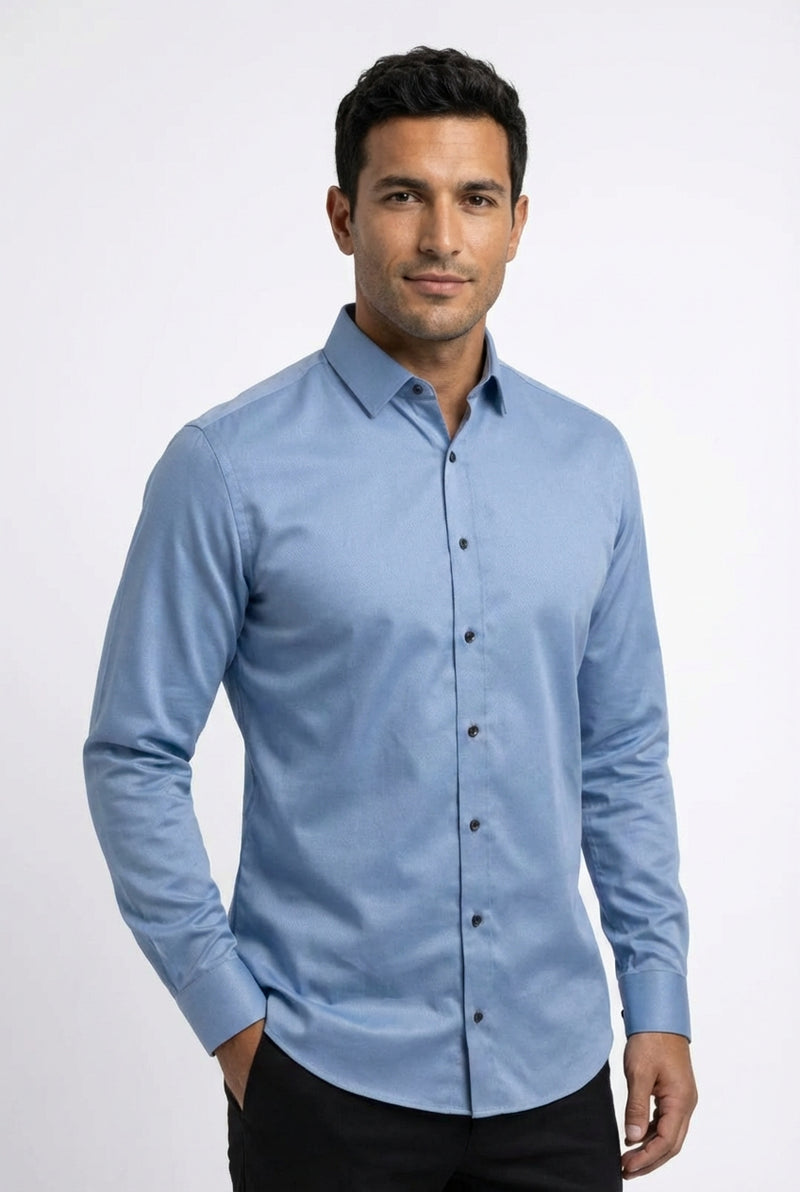 Long Sleeve Slim Fit Shirt-shirts > long sleeve shirts > slim fit shirts-Laventaire-Light Blue-S-Laventaire