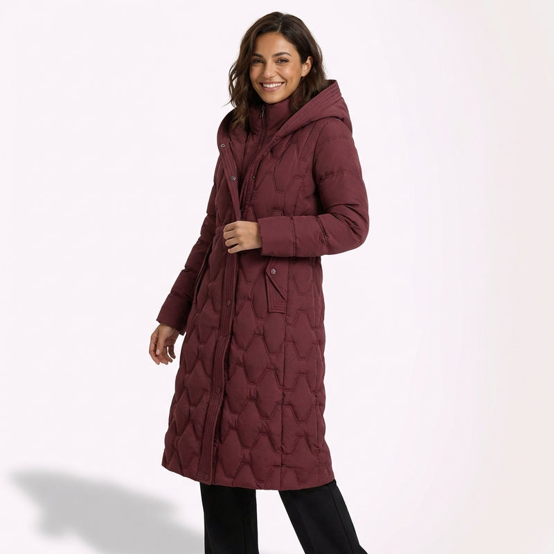 Longline Hooded Down Coat-coats > down coats > longline down coats-Laventaire-Dark Red-S-Laventaire