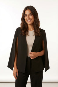 Loose Fit Cape Blazer-blazers > cape blazer-Laventaire-Black-S-Laventaire