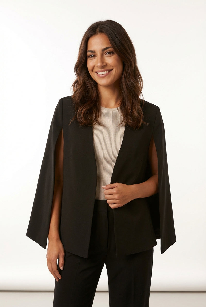 Loose Fit Cape Blazer-blazers > cape blazer-Laventaire-Black-S-Laventaire
