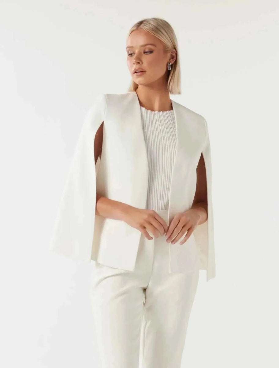 Loose Fit Cape Blazer-blazers > cape blazer-Laventaire-White-S-Laventaire