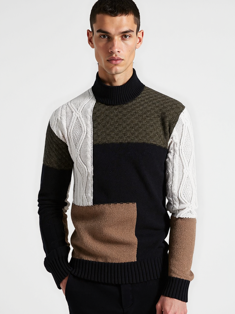 Loose Fit Colorblock Sweater-sweaters > loose fit sweater-Laventaire-Laventaire