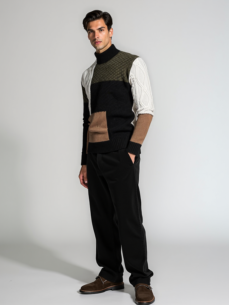 Loose Fit Colorblock Sweater-sweaters > loose fit sweater-Laventaire-Laventaire
