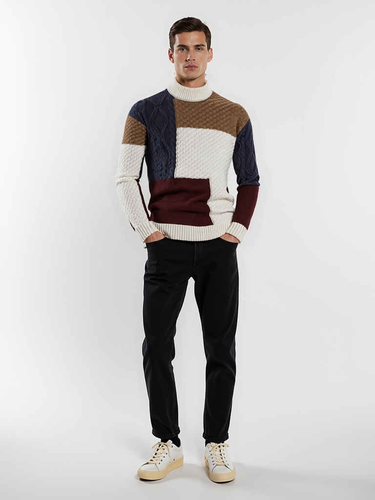 Loose Fit Colorblock Sweater-sweaters > loose fit sweater-Laventaire-Laventaire