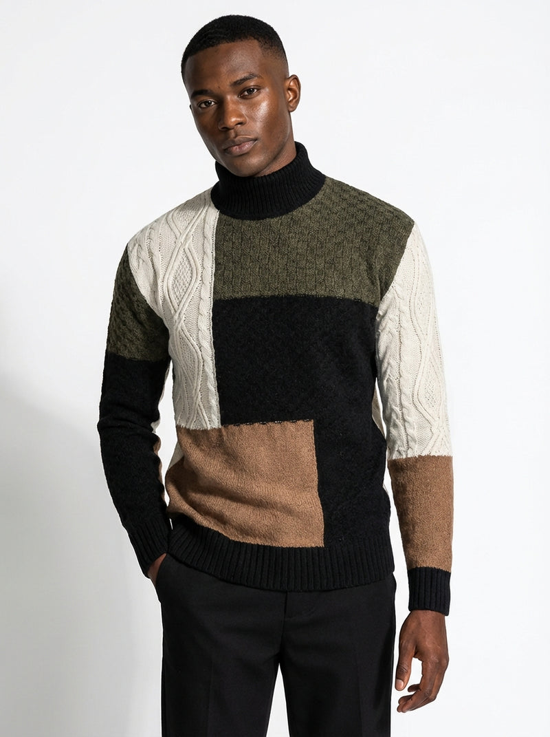 Loose Fit Colorblock Sweater-sweaters > loose fit sweater-Laventaire-Black-S-Laventaire