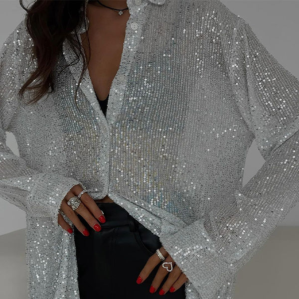 Loose Fit Sequin Blouse-tops > blouses-Laventaire-Laventaire