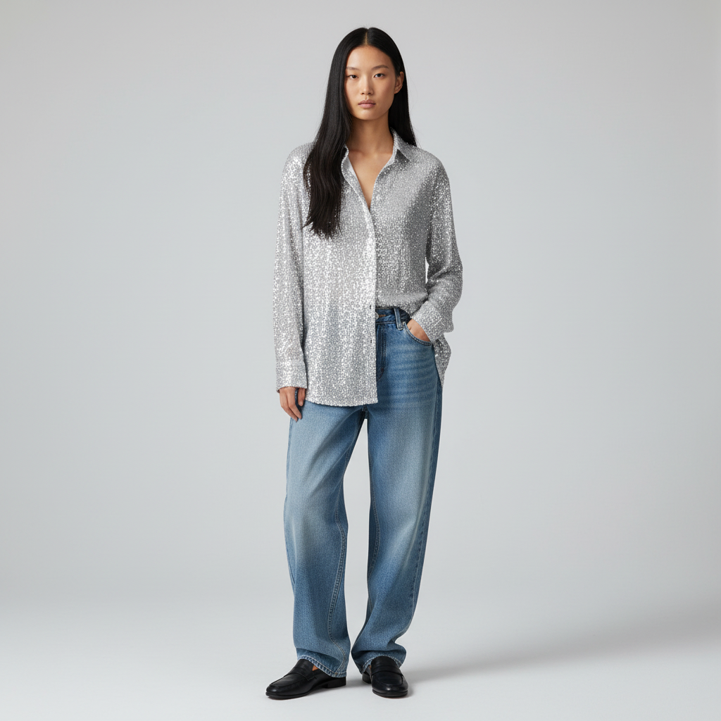 Loose Fit Sequin Blouse-tops > blouses-Laventaire-Laventaire