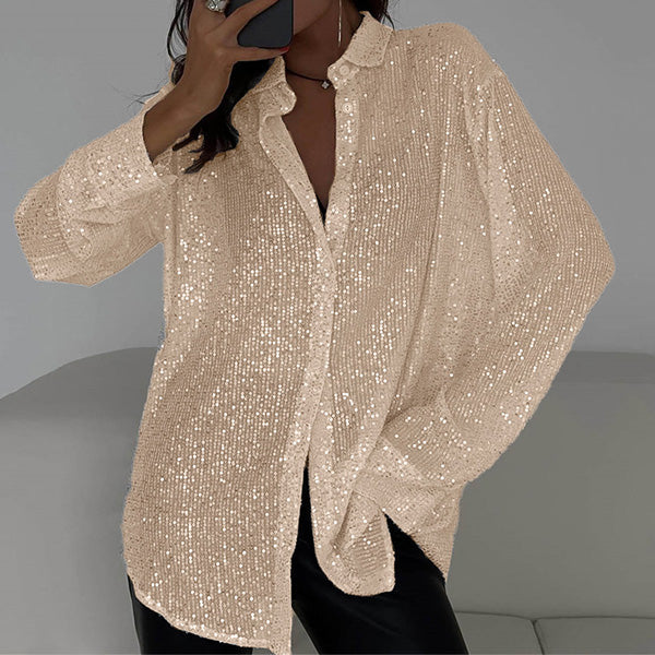 Loose Fit Sequin Blouse-tops > blouses-Laventaire-Laventaire