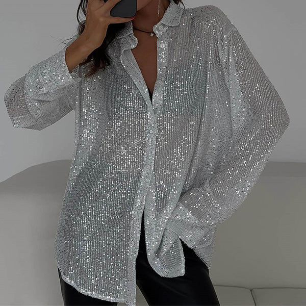 Loose Fit Sequin Blouse-tops > blouses-Laventaire-Laventaire