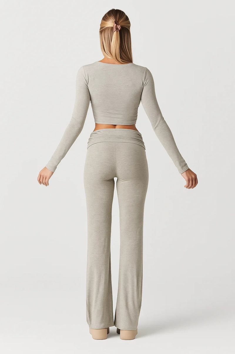 Loungewear Set with Flared Pants-loungewear > loungewear set-Laventaire-Laventaire