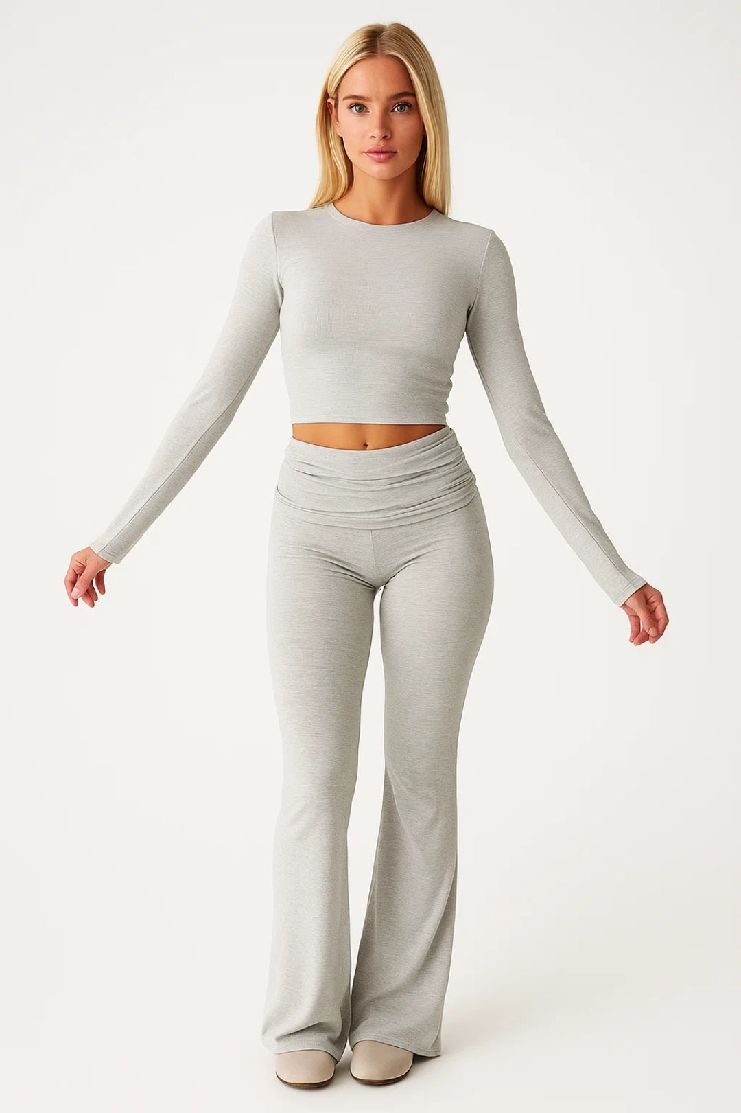 Loungewear Set with Flared Pants-loungewear > loungewear set-Laventaire-Laventaire