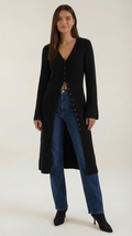Maxi Cardigan V-Neck-cardigans > long cardigan-Laventaire-Black-S-Laventaire