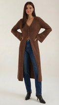 Maxi Cardigan V-Neck-cardigans > long cardigan-Laventaire-Brown-S-Laventaire
