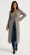 Maxi Cardigan V-Neck-cardigans > long cardigan-Laventaire-Taupe-S-Laventaire
