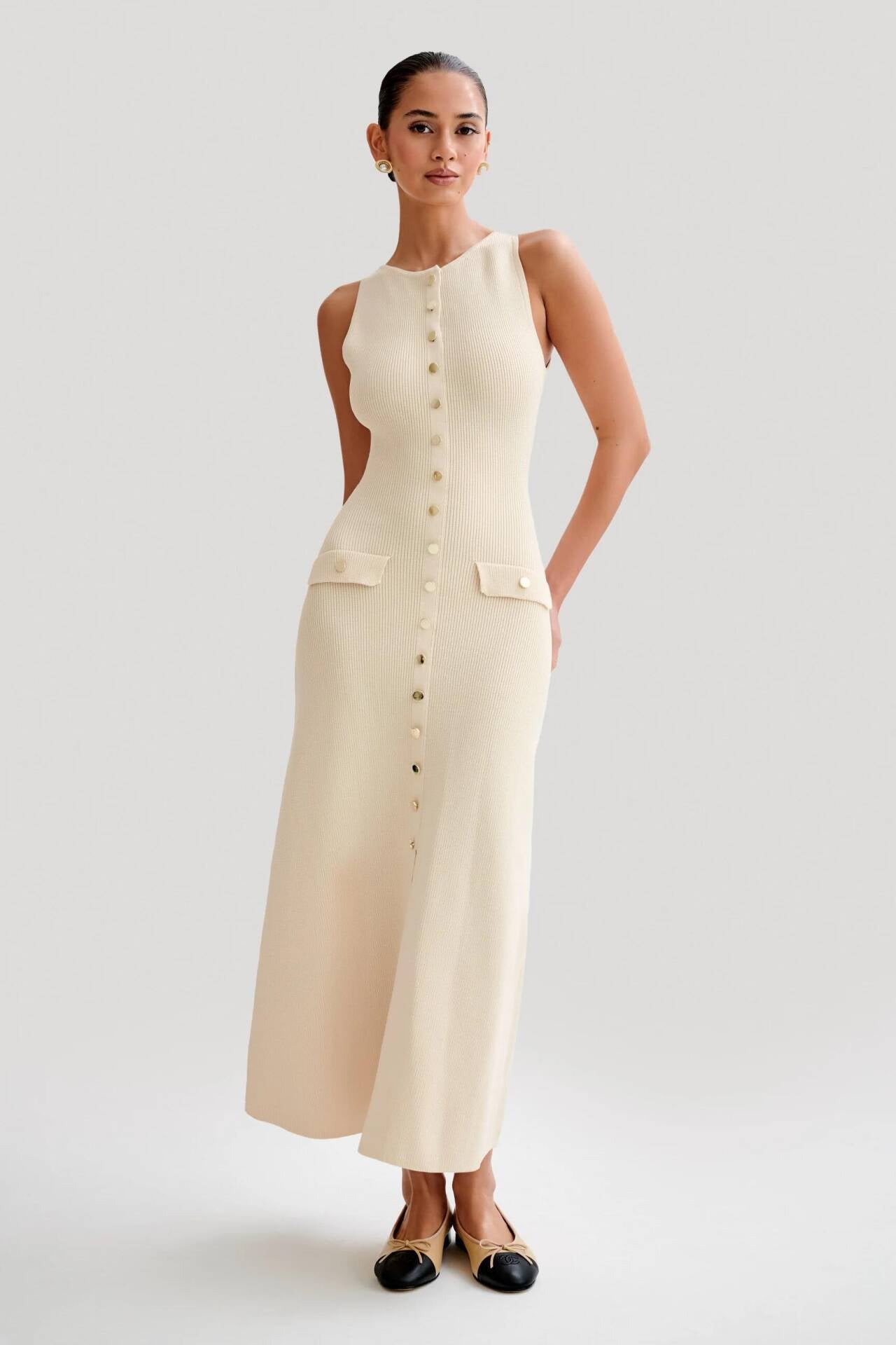 Maxi Dress Empire Waist-dresses > midi dress-Laventaire-Cream-S-Laventaire