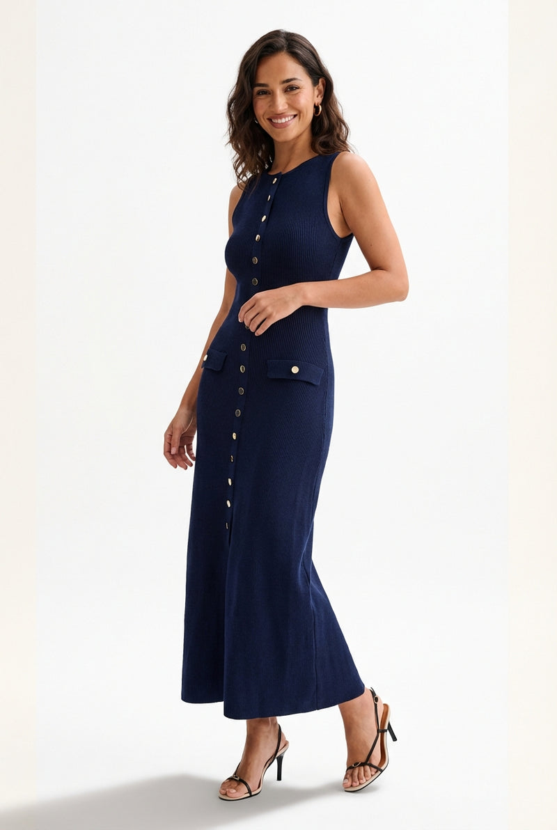 Maxi Dress Empire Waist-dresses > midi dress-Laventaire-Navy Blue-S-Laventaire