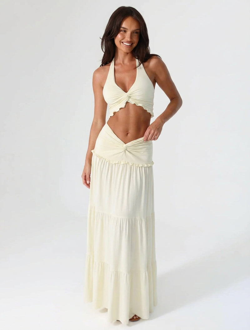 Maxi Skirt Two-Piece Set-sets > two-piece set-Laventaire-Ivory-XS-Laventaire