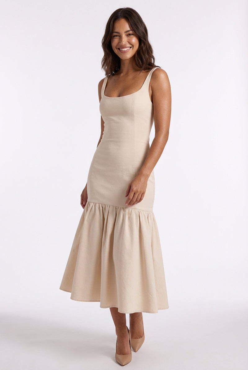 Mermaid Fit Midi Dress-dresses > midi dress > mermaid fit-Laventaire-Ivory-S-Laventaire