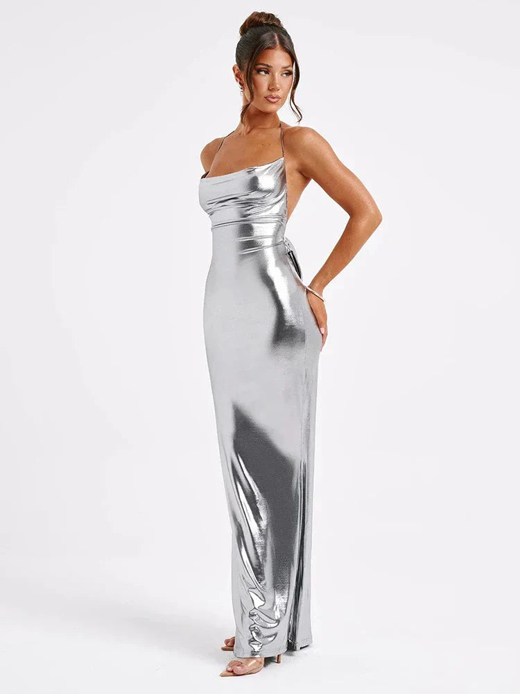 Metallic Maxi Dress-dresses > maxi dress-Laventaire-Laventaire