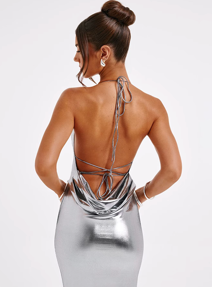 Metallic Maxi Dress-dresses > maxi dress-Laventaire-Laventaire