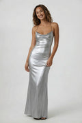 Metallic Maxi Dress-dresses > maxi dress-Laventaire-Silver-S-Laventaire