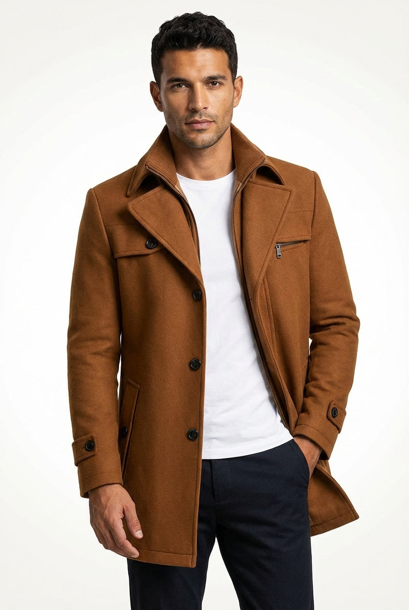 Mid-Length Tailored Coat-outerwear > coats > tailored coats-Laventaire-Light Brown-M-Laventaire