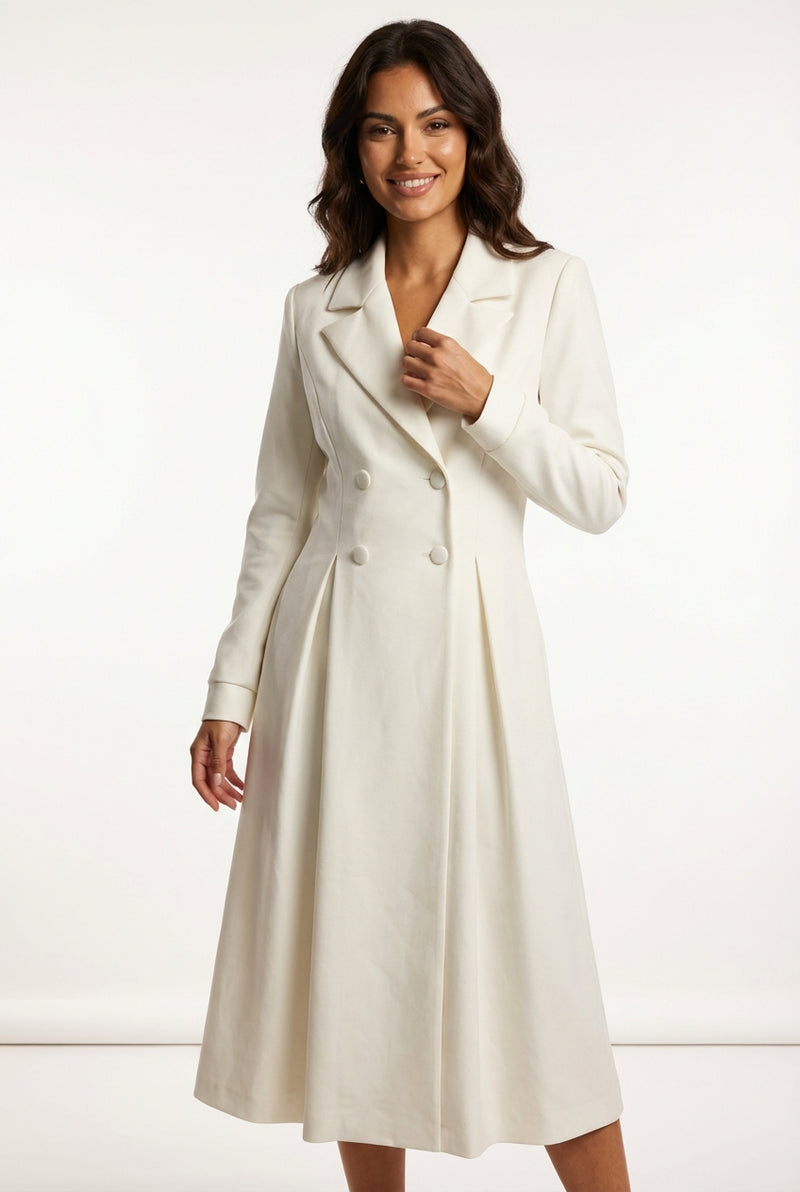 Mid-Length Trench Coat-outerwear > trench coat-Laventaire-White-S-Laventaire