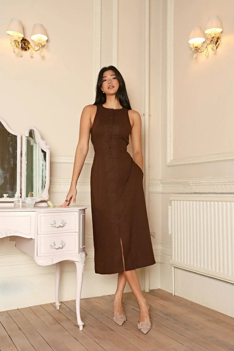 Midi Dress Cinched Waist-dresses > midi dress-Laventaire-Laventaire