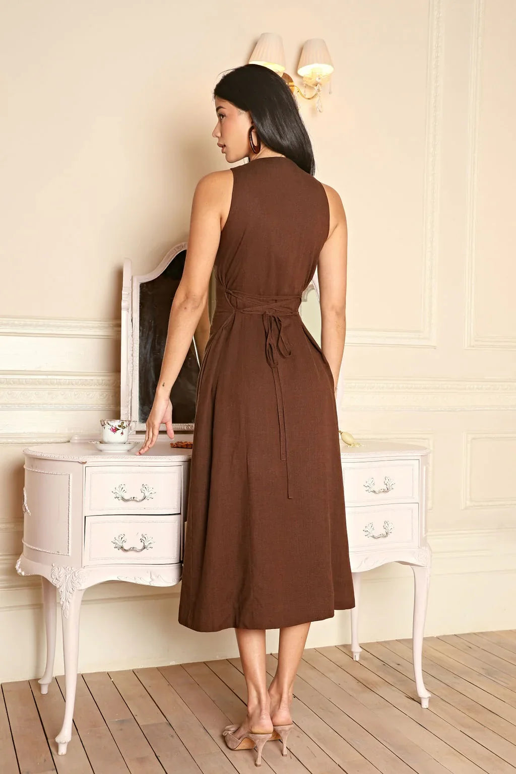 Midi Dress Cinched Waist-dresses > midi dress-Laventaire-Laventaire